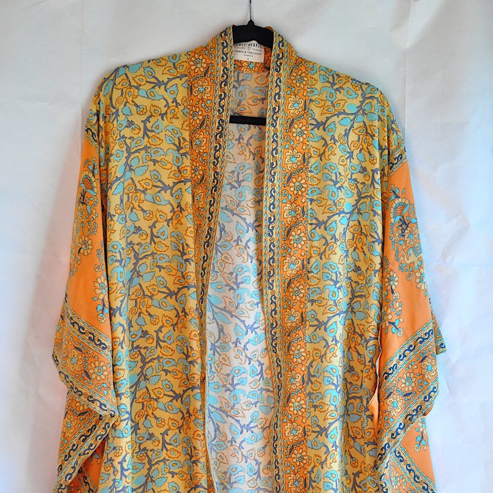 Free People x Spell & the Gypsy Delirium Kimono Gold Boho Duster Maxi Robe